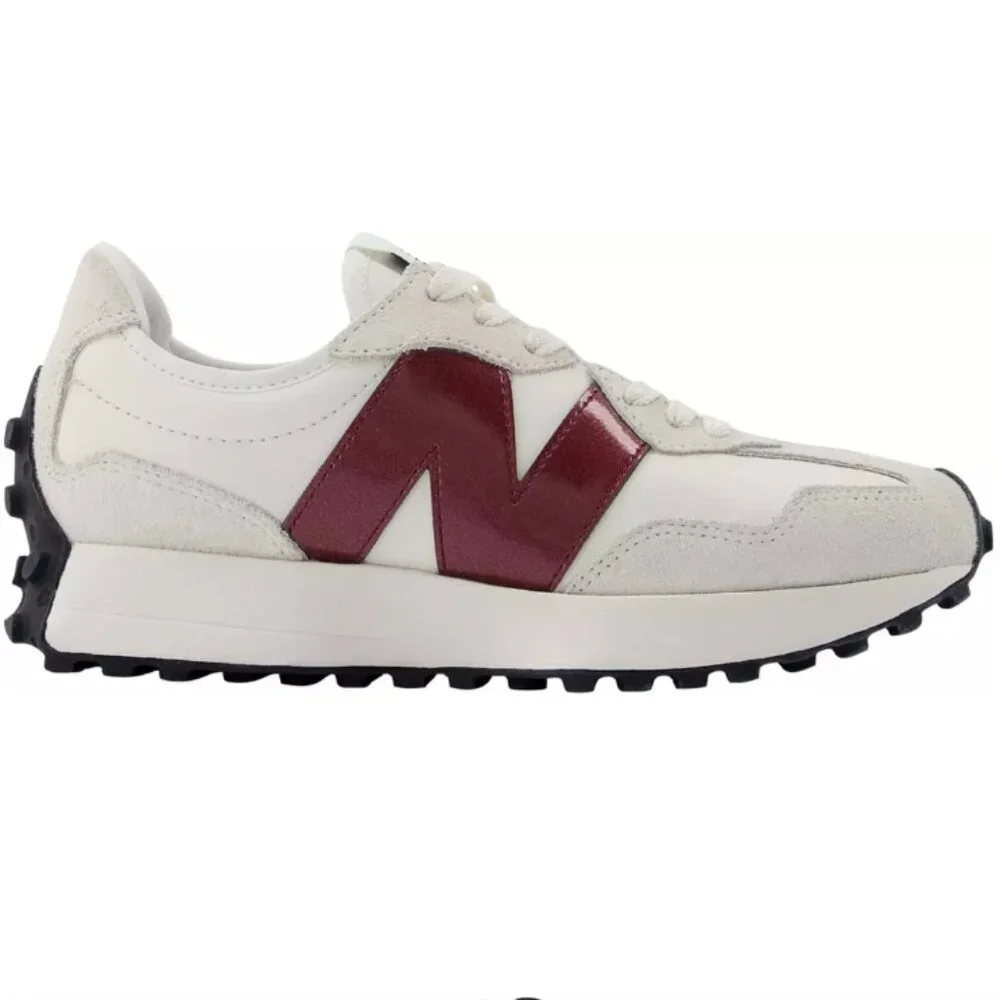 New Balance 327 Women Sneakers Shoes Moonbeam White Burgundy various sizes - Picture 3 of 9